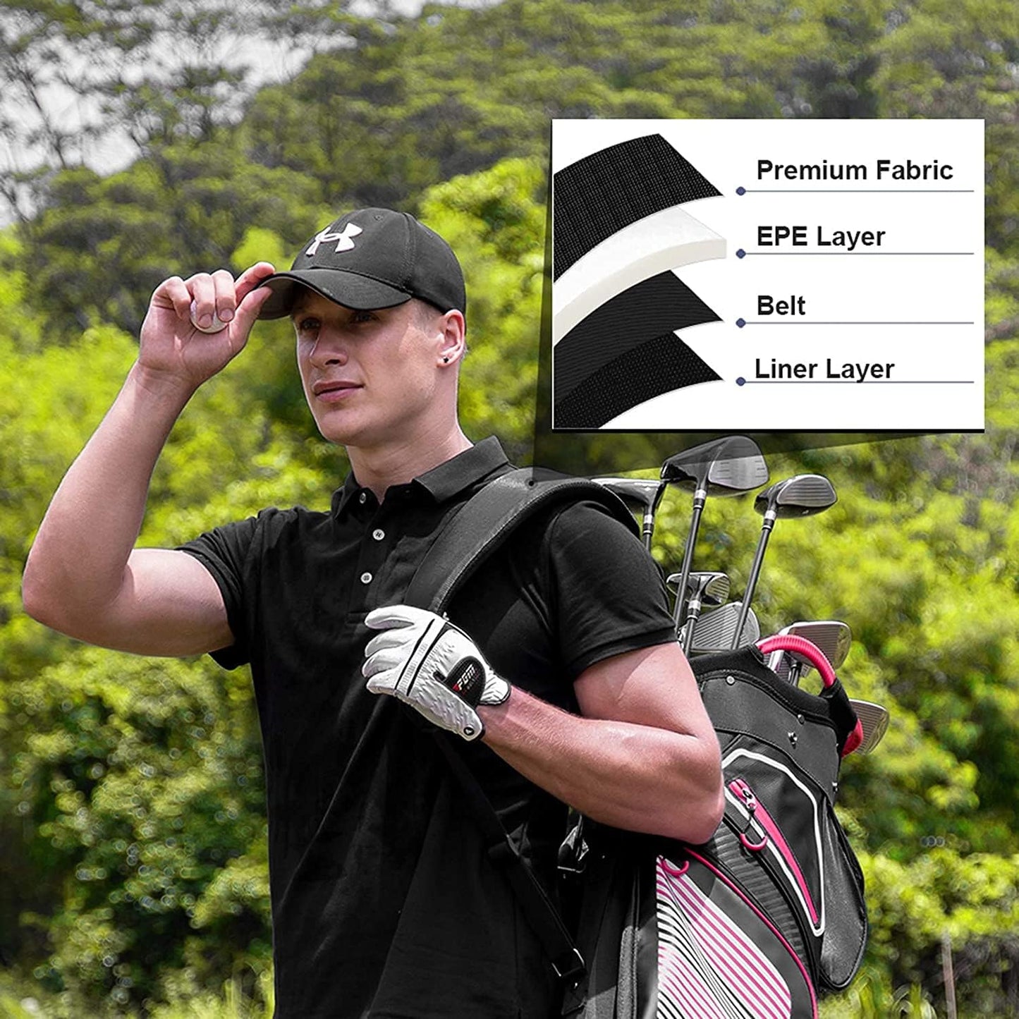 Cart Golf Bag 14 Way Divider Golf Push Cart Bag for Men Cart Bags with Cooler, Backpack Strap and Dust Cover, Portable Golf Carry Bag for Men & Women