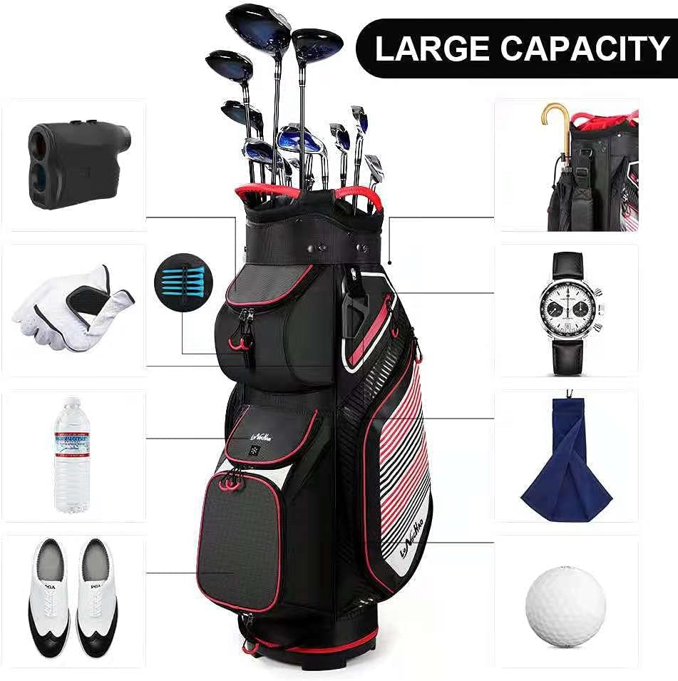 Cart Golf Bag 14 Way Divider Golf Push Cart Bag for Men Cart Bags with Cooler, Backpack Strap and Dust Cover, Portable Golf Carry Bag for Men & Women