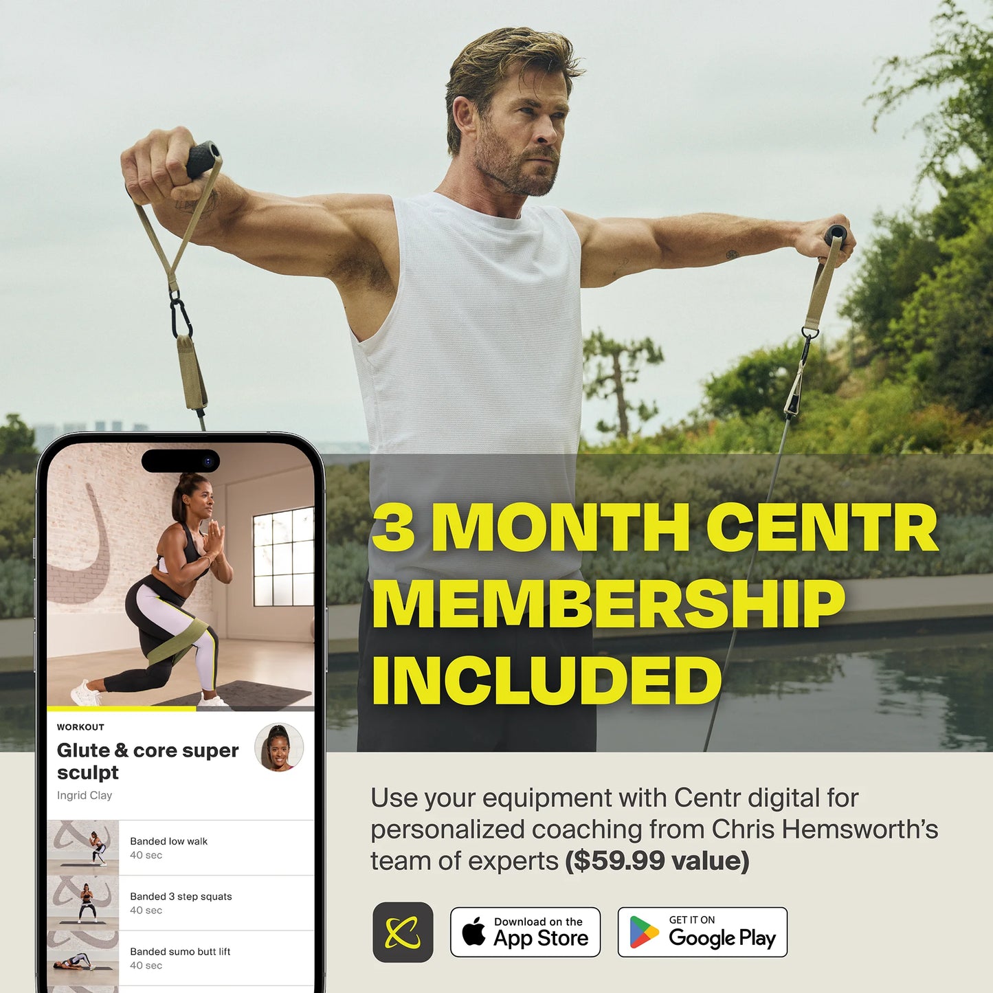 by Chris Hemsworth Home Workout Kit, Resistance Bands and Attachments, 14 Piece Set + 3-Month Membership