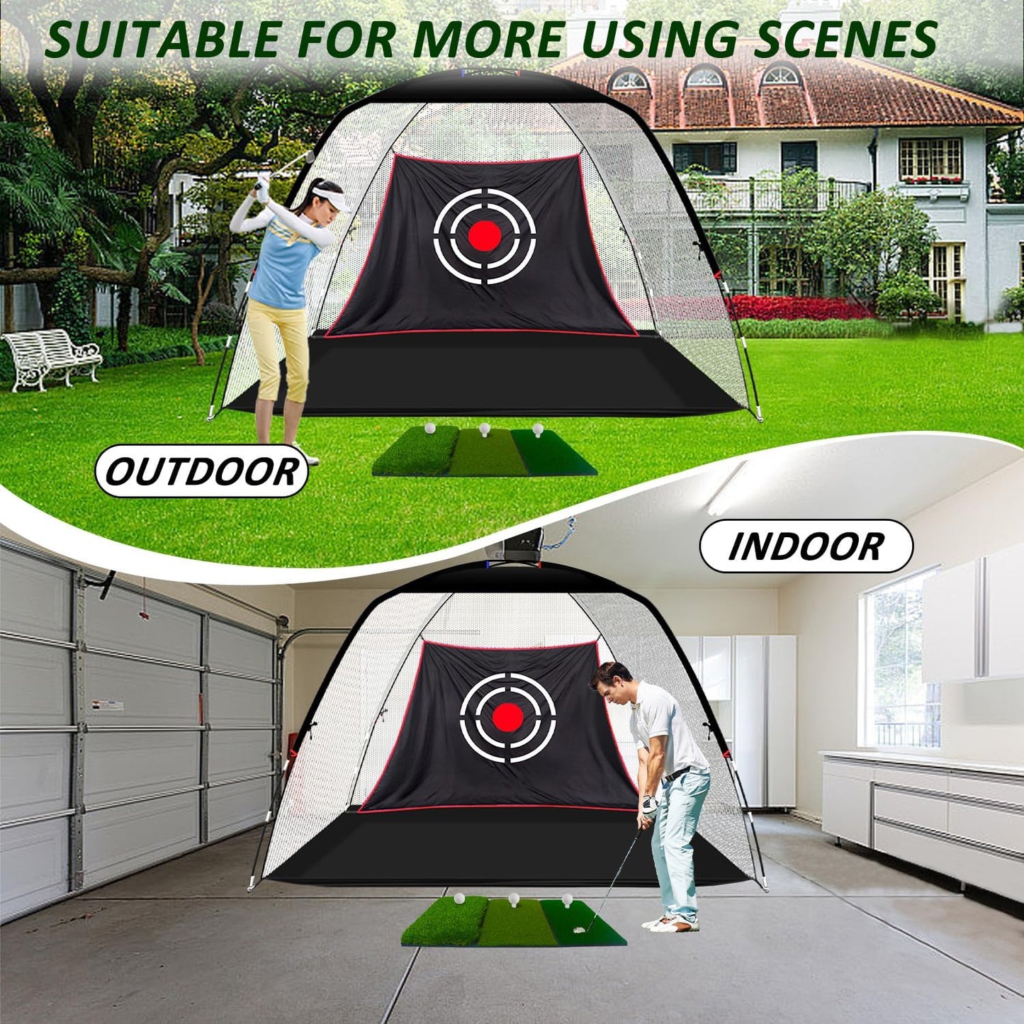 Golf Hitting Practice Nets for Backyard Driving Heavy Duty Men Real Indoor Golf Balls Hitting Pitching Driving Nets for Indoor Outdoor Garage Use Golfing Swing Training Impact Cages with Frame and Net
