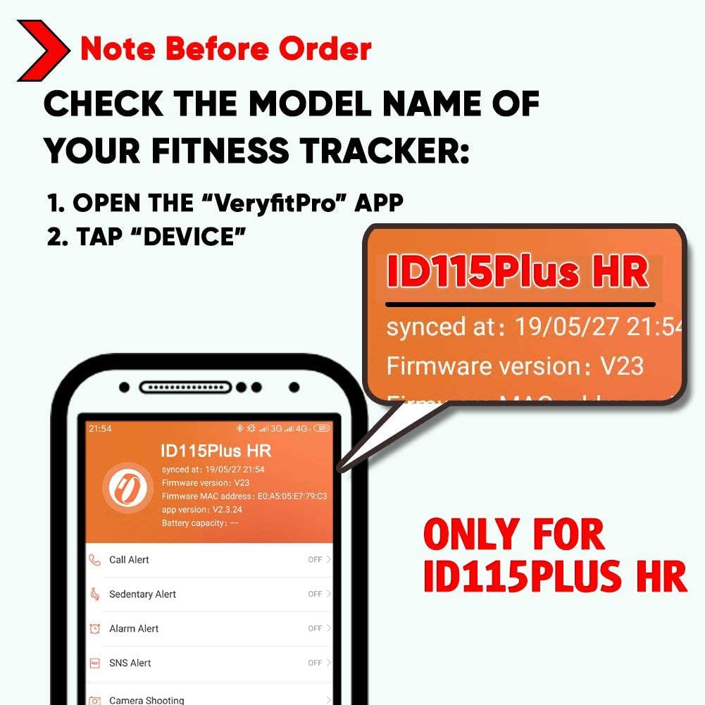 Id115Plus HR Very Fit Pro Bands Replacement Strap for Veryfitpro, Letscom, Lintelek Fitness Trackers - Purple and Black